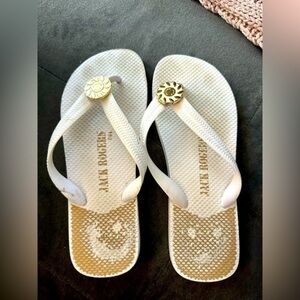 Jack Rogers Flip Flop Sandals Gold and White